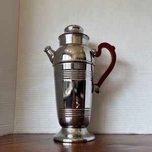 Vintage Art Deco Stainless 14" Tall Carafe Pitcher Metal Cocktail Mixer Shaker